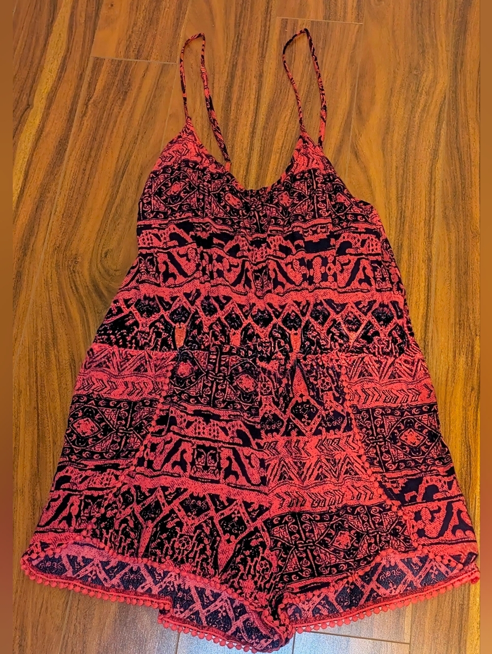 L.A. HEARTS Sz L/G Red&Black Print Spaghetti Strap Romper